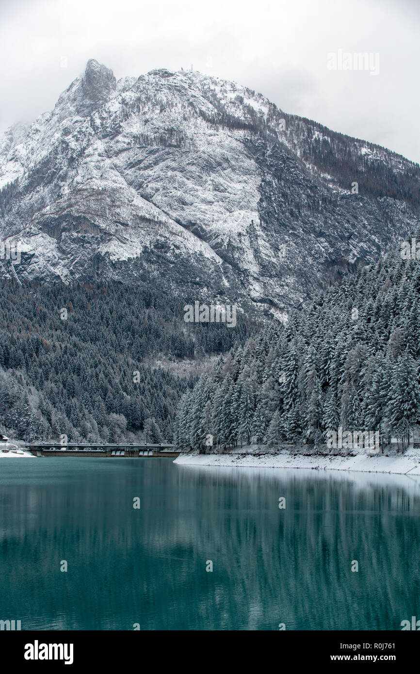 Lake Auronzo in Dolomites in winter Stock Photo