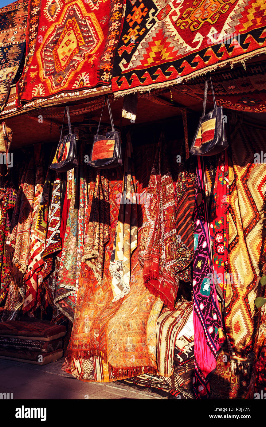 Amazing traditional handmade turkish carpets in souvenir shop