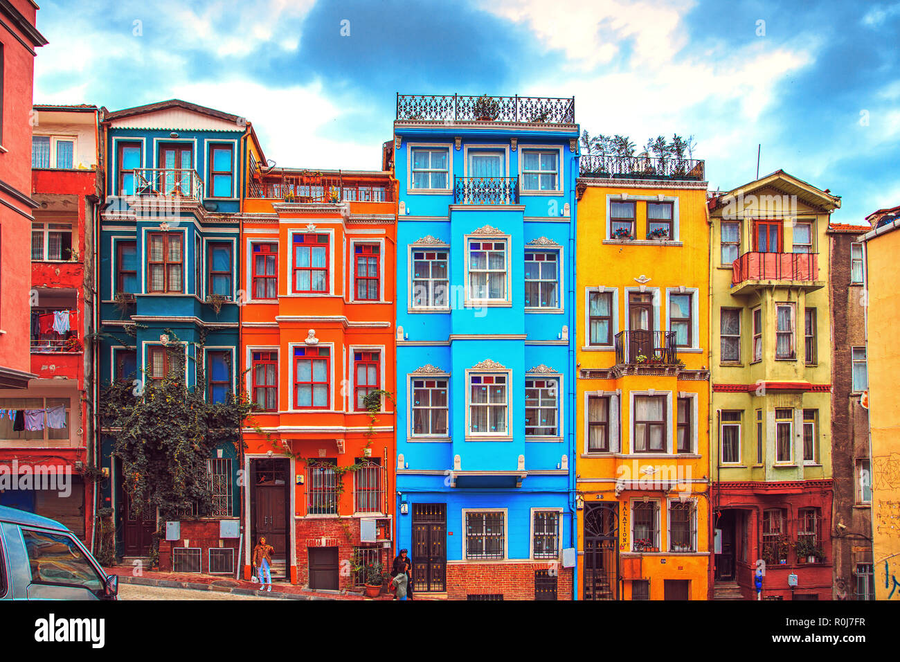 ISTANBUL, TURKEY September 27, 2018. Colorful houses of the Balat