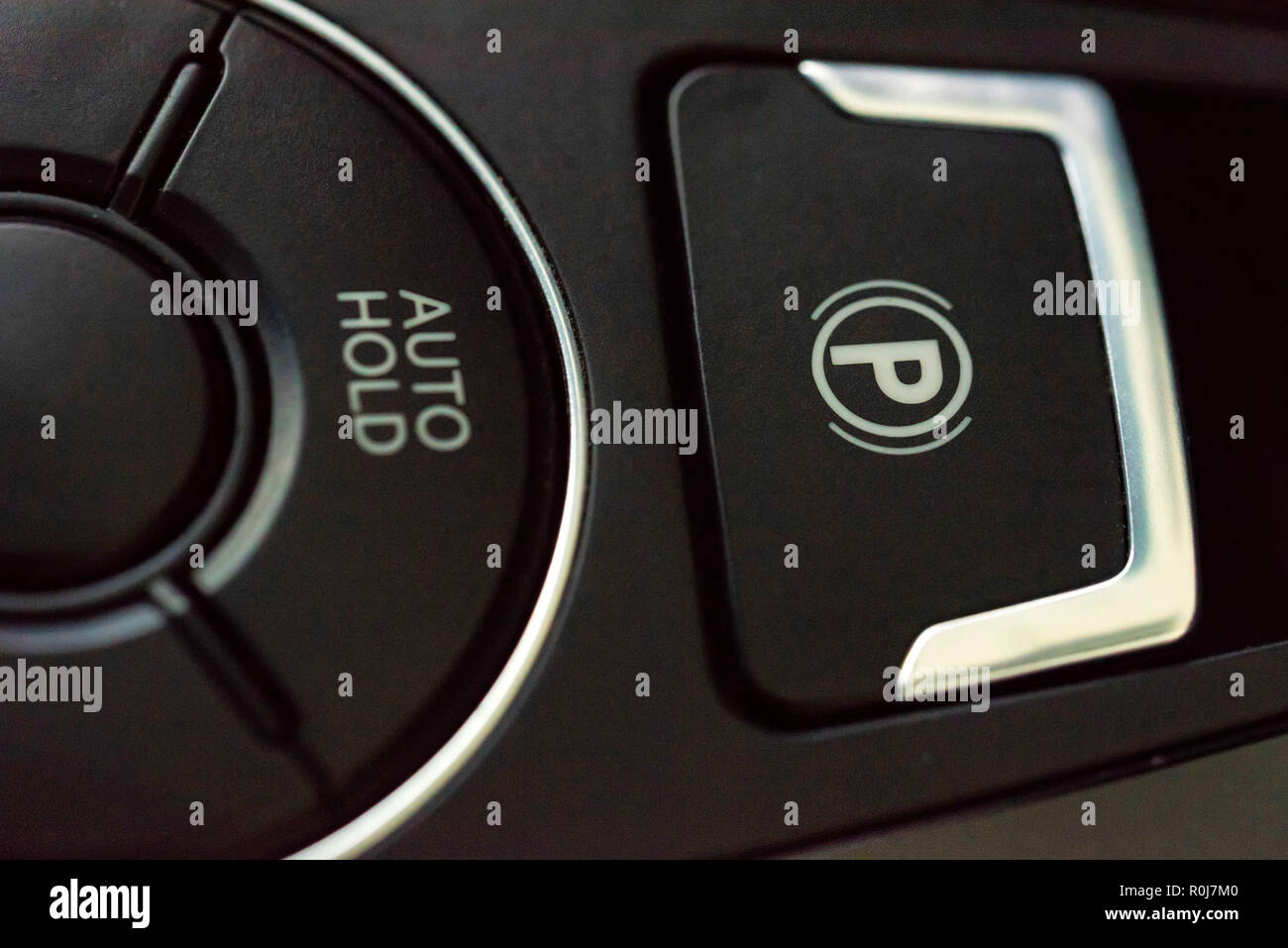 Electric parking brake in modern car close Stock Photo Alamy