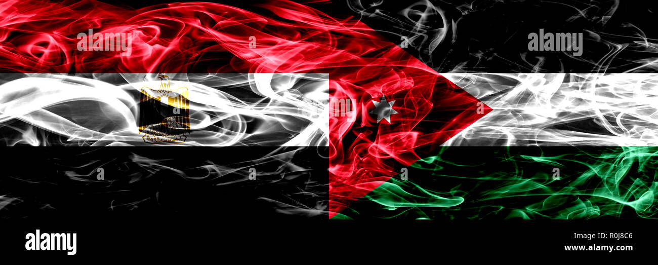 Egypt, Egyptian vs Jordan, Jordanian smoke flags placed side by side. Thick  abstract colored silky smoke flags Stock Photo - Alamy