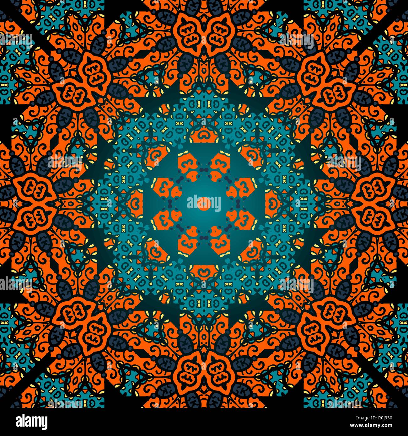 Red and azure ornamental wallpaper. Seamless psychedelic paisley