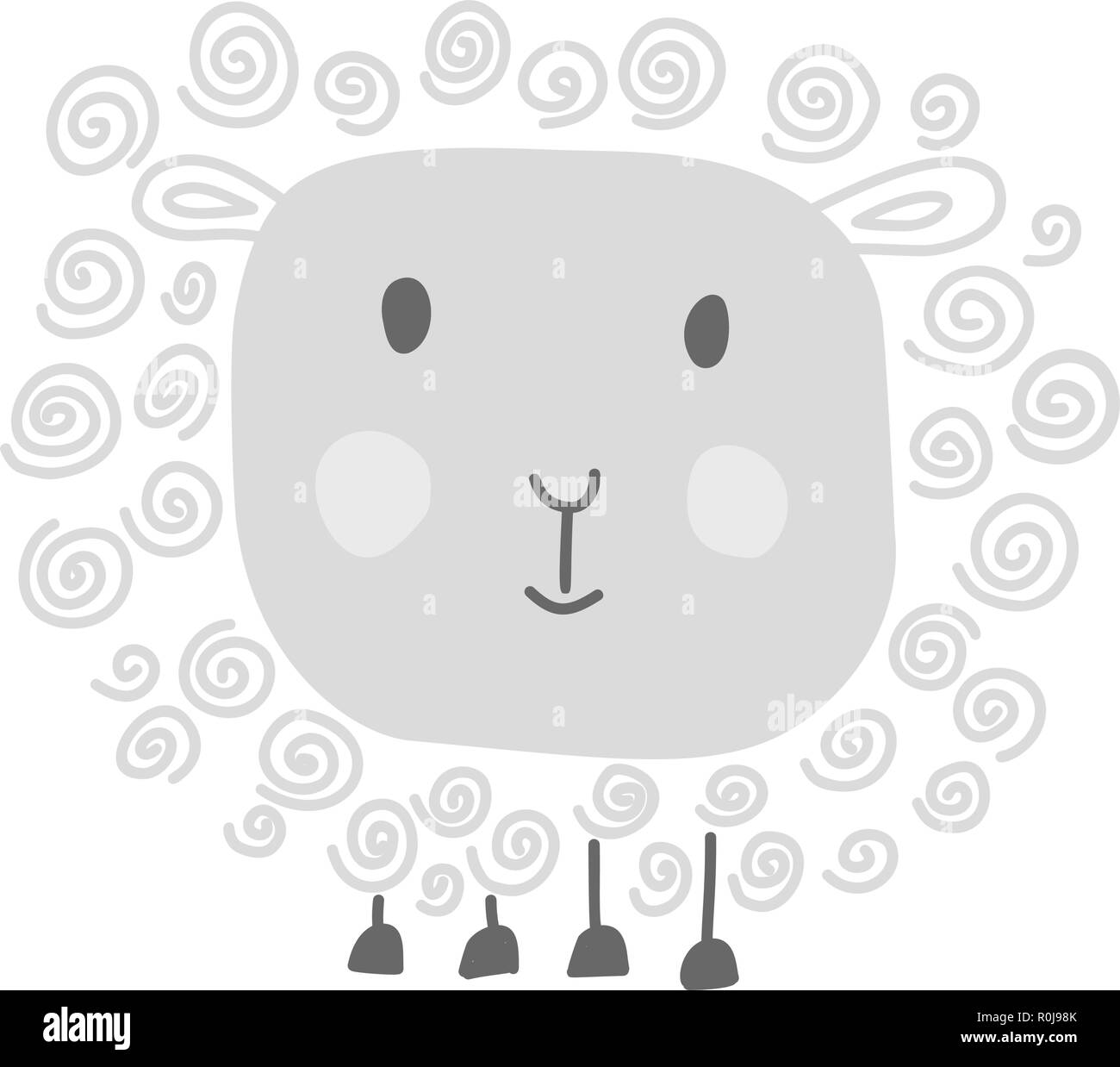 Handdraw Funny vector doodle white sheep, sketch for your design. Isolated on white background Stock Vector