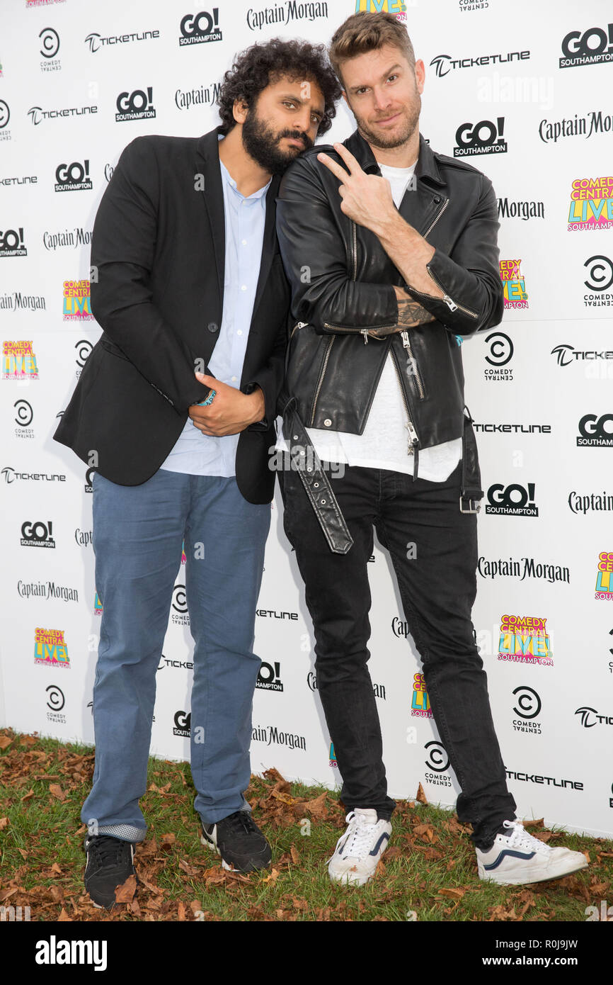 Joel Dommett and Nish Kumar at Comedy Central Live, Southampton.  Featuring: Joel Dommett, Nish Kumar Where: Southampton, Hampshire, United Kingdom When: 05 Oct 2018 Credit: Joe Newman/PinPep/WENN.com Stock Photo