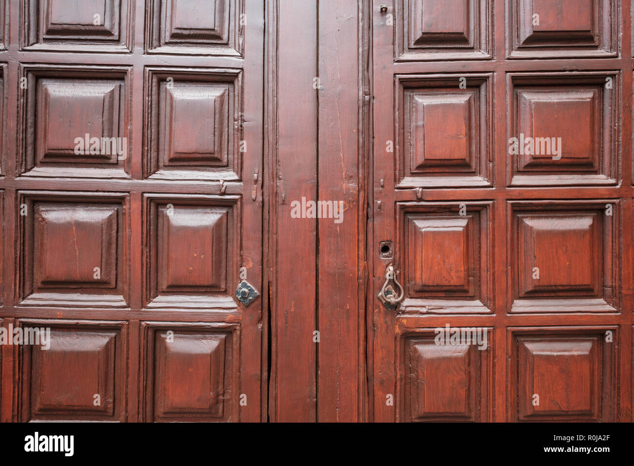 old wooden door background - wood door closeup - Stock Photo