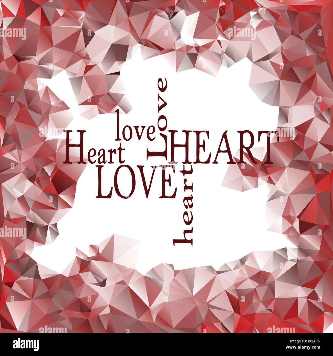 Red polygonal frame and words love and heart inside, card design Stock ...