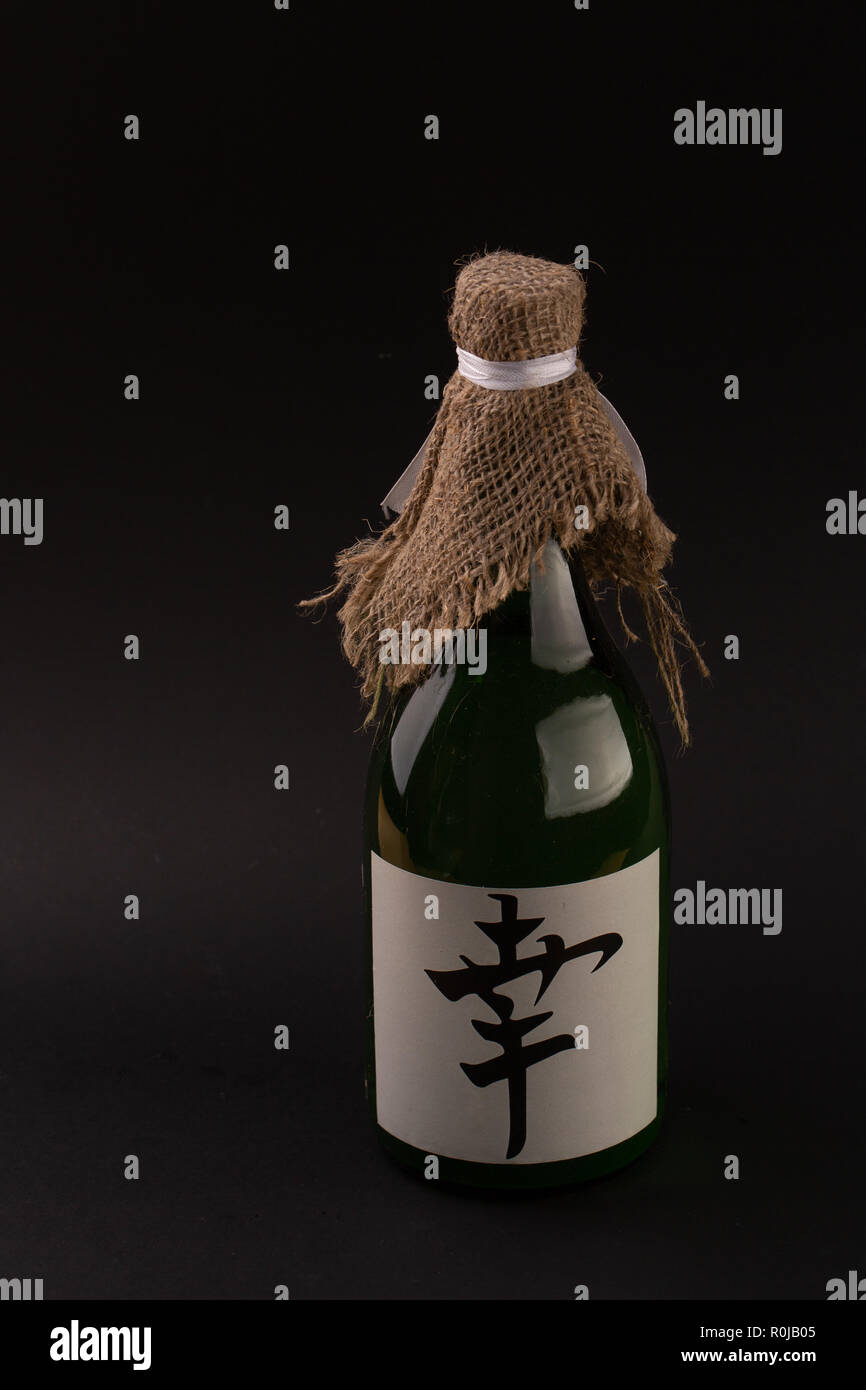 the traditional Japanese rice alcoholic beverage. glass bottle with