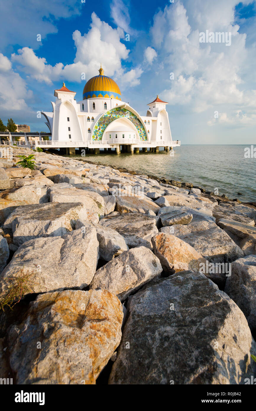 Beautiful architecture of Melaka Straits Mosque in Malacca city in ...