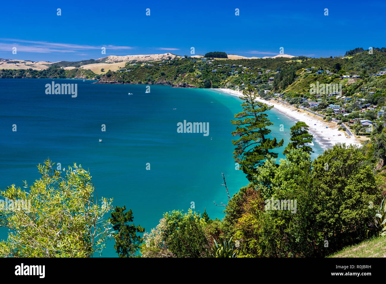 sandy beach view, Waiheke Island, New Zealand Stock Photo Alamy