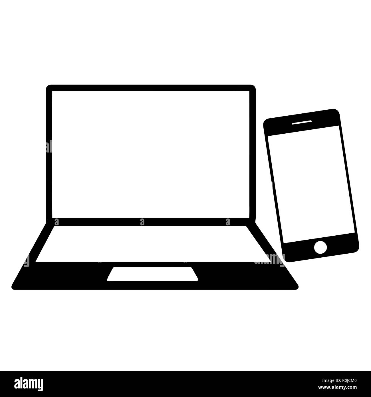 laptop mobile electronic notebook site web silhouette illustration Stock Photo
