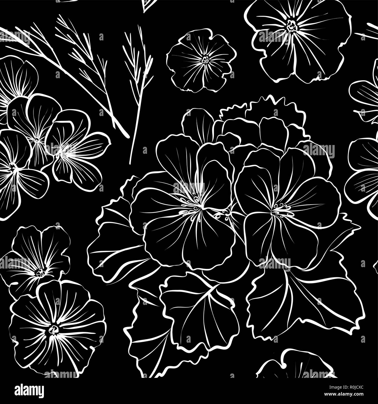 Floral Print Black And White Background