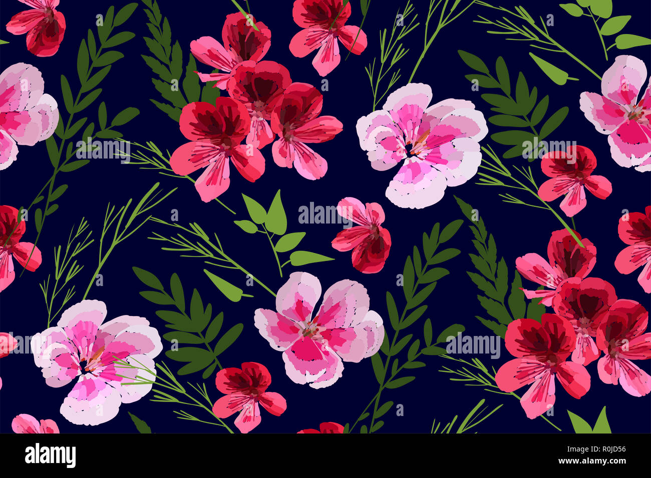 Floral seamless pattern with different flowers and leaves. Botanical  illustration hand painted. Textile print, fabric swatch, wrapping paper.  Vector Stock Photo - Alamy