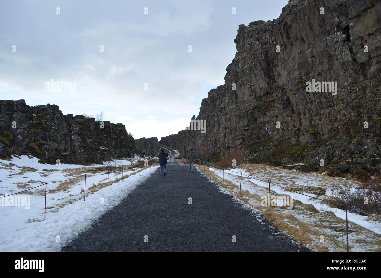 Iceland tectonic plates view in snow Stock Photo