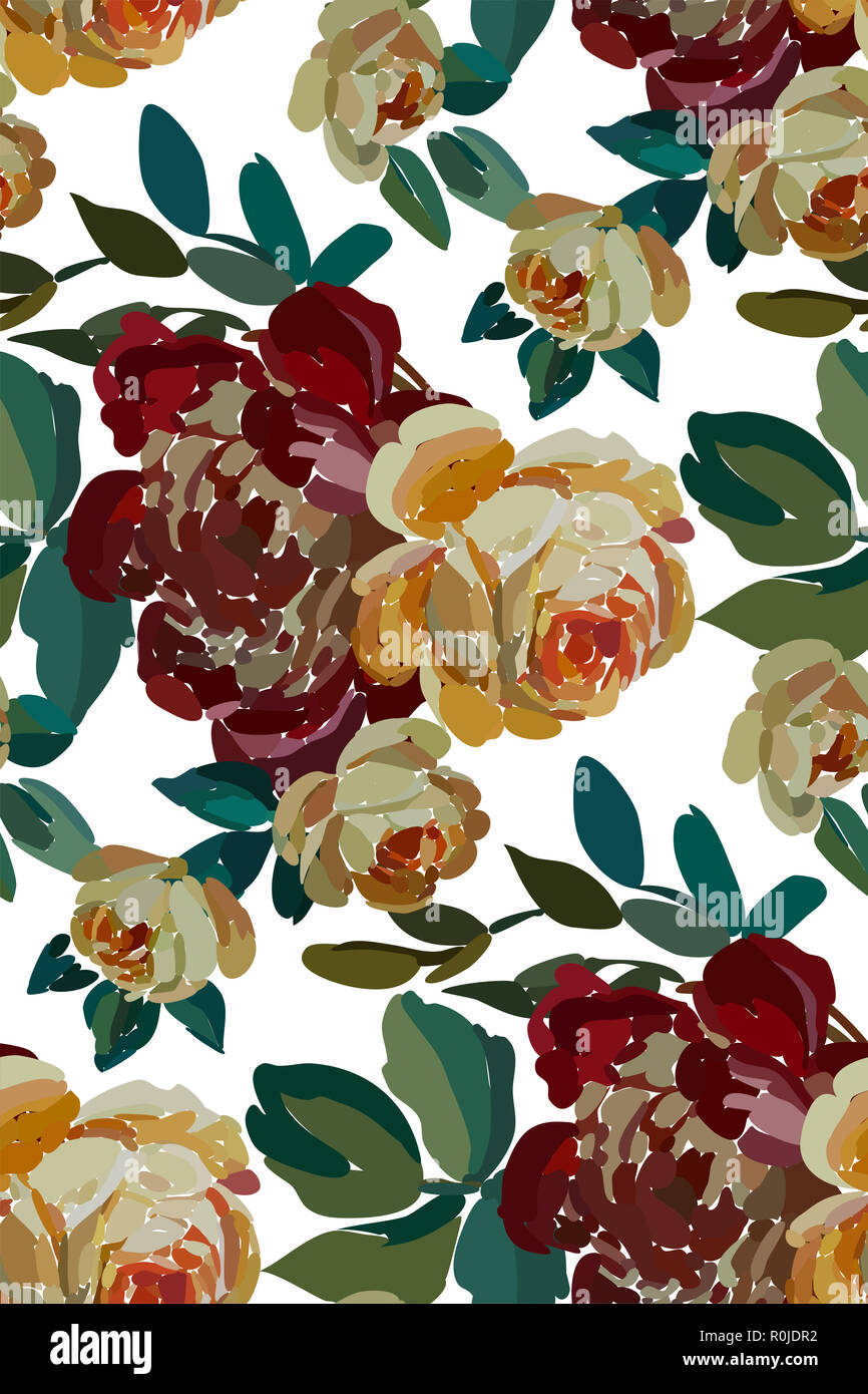 Vintage floral seamless background pattern. Blooming garden flowers ...