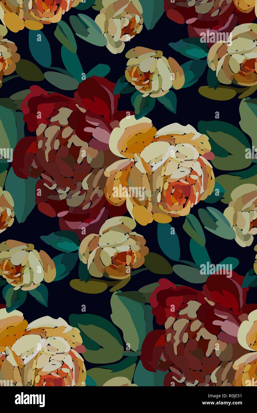 Vintage floral seamless background pattern. Blooming garden flowers ...