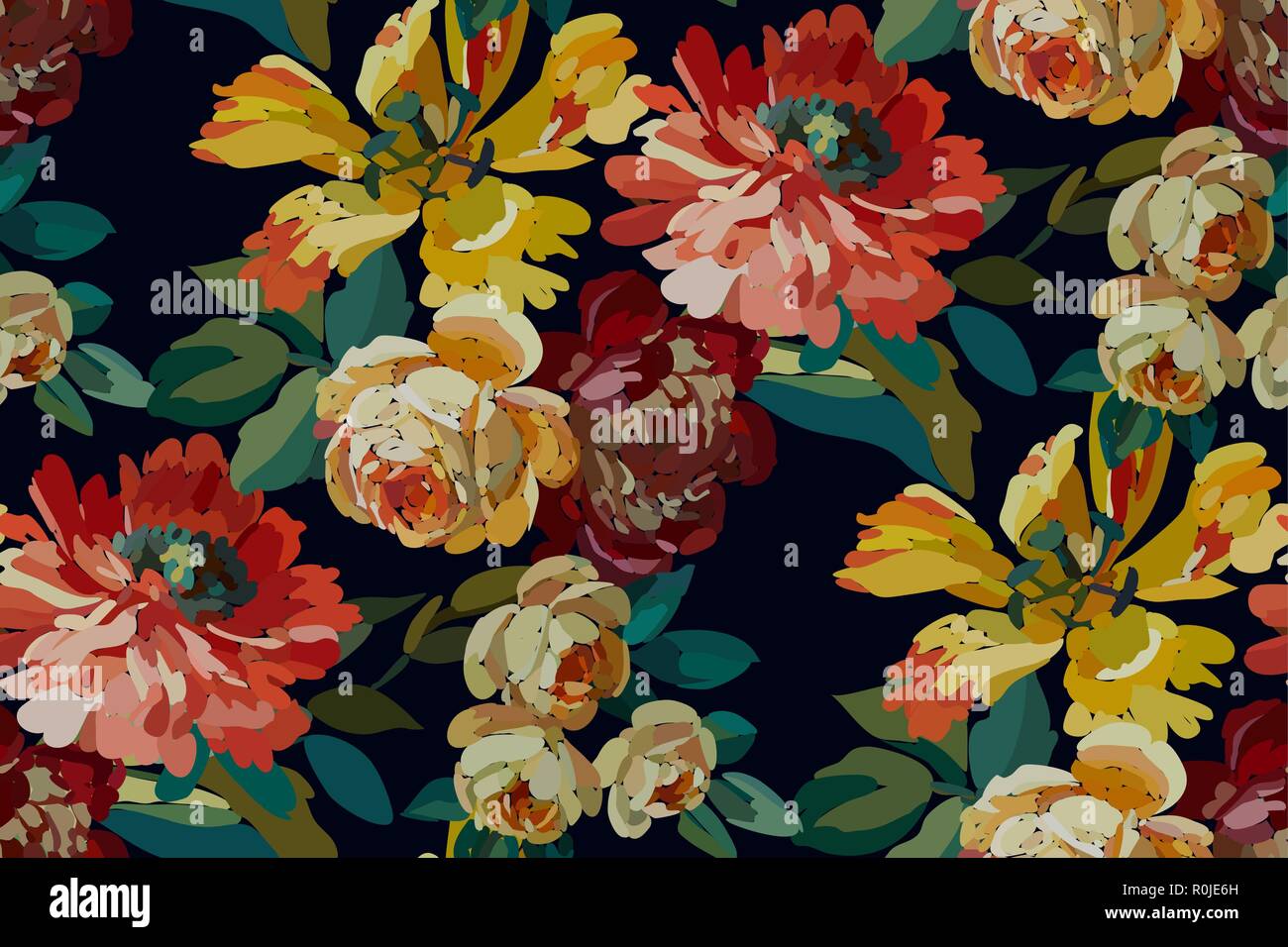 Vintage floral seamless background pattern. Blooming garden flowers ...