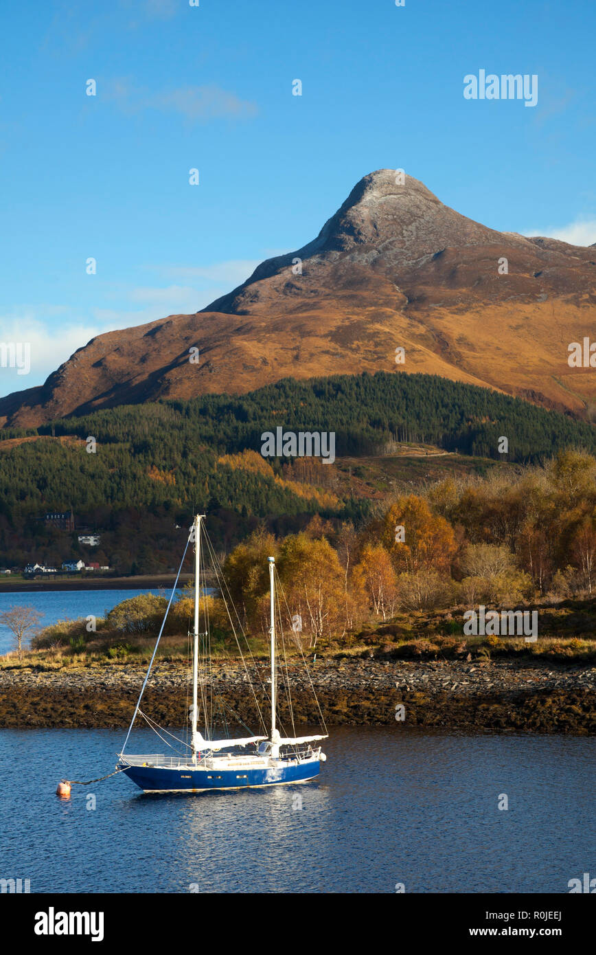 Pap of Glencoe mountain, over Loch Leven from Ballachulish, Lochaber, Scotland, UK Stock Photo