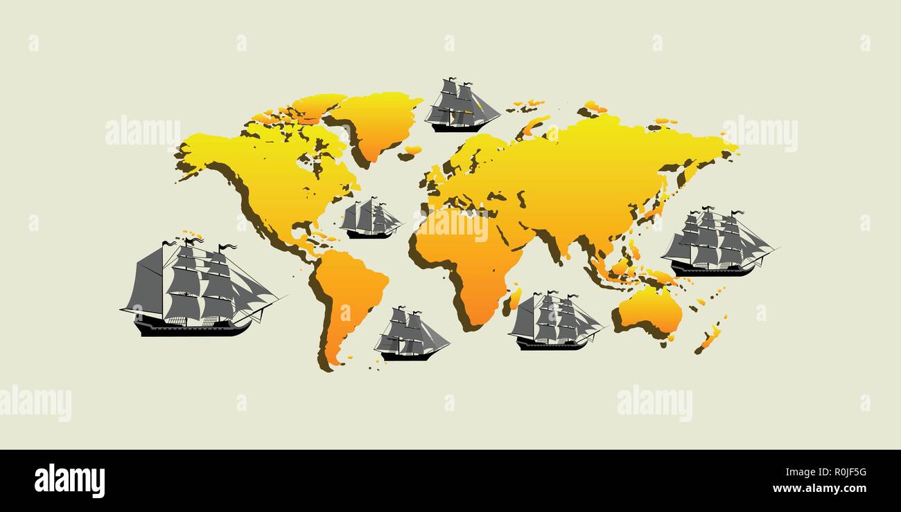Sea Vector Map Vector map with ships with separate editable elements Stock Vector ...