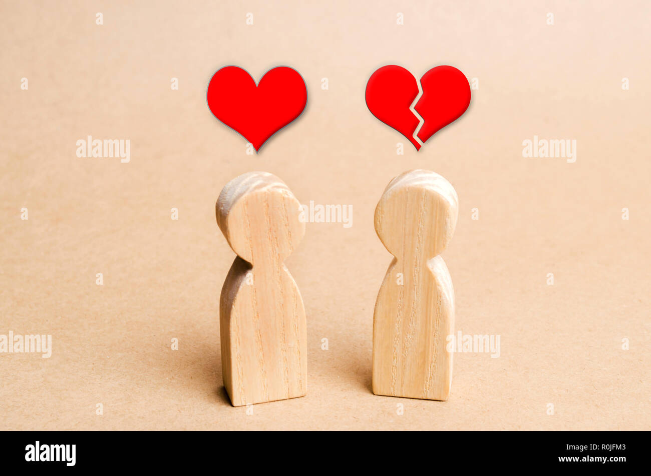 Unrequited love. Rejection of recognition in love. Refusal of relations, break of relations. Broken heart. Complicated relationship, first love, quarr Stock Photo