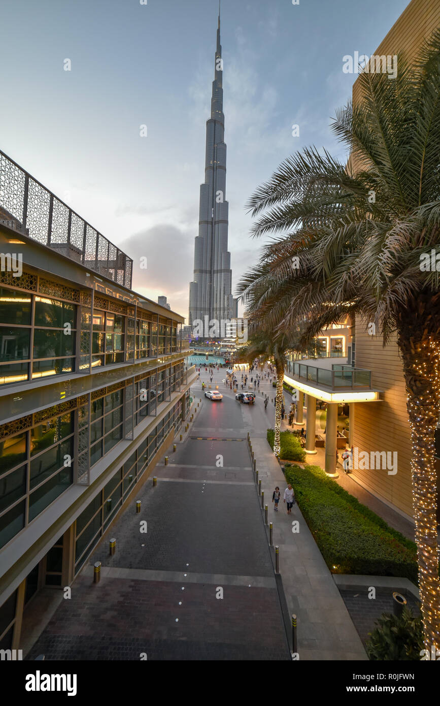 Dubai, United Arab Emirates – November 03, 2018, Burj khlifa view from The Dubai Mall located in Downtown Dubai, beside the Burj Khalifa, biggest Mall Stock Photo