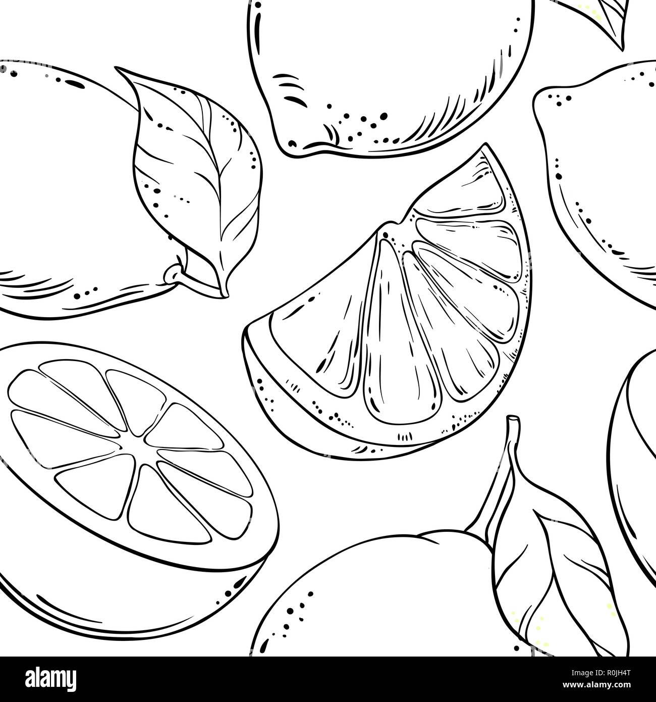 lemon fruit vector pattern on white background Stock Vector