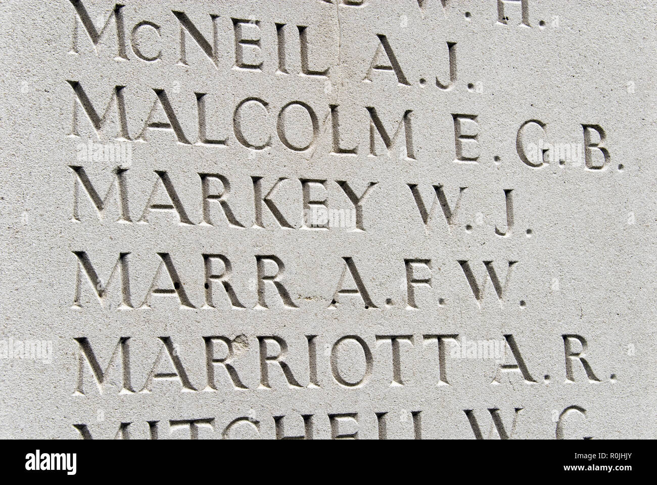 The Australian National Memorial, near Villers-Bretonneux, lists the names of 10,773 Australian Imperial Force soldiers with no known grave killed in  Stock Photo