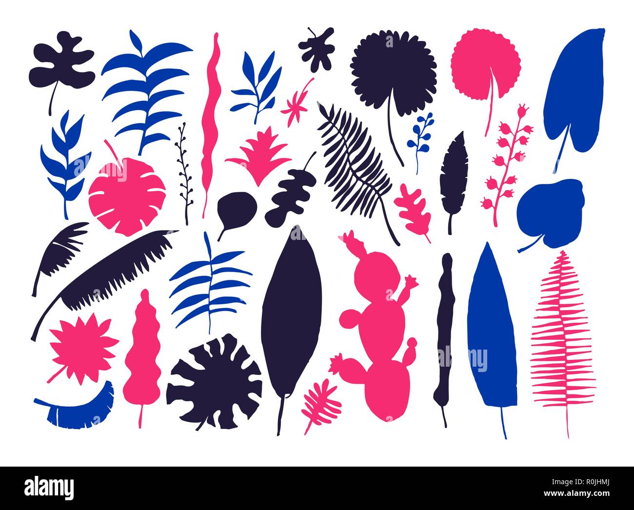 Vector set of hand-drawn bright tropical plants Stock Vector Image ...