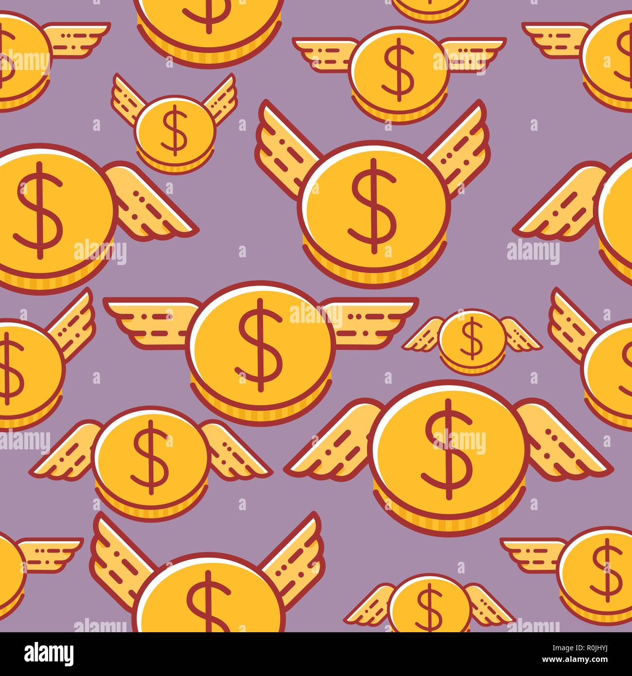 Dollar coins with wings, seamless vector pattern Stock Vector