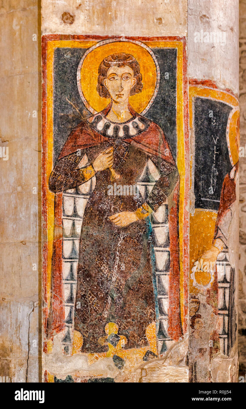Fresco at Santa Maria Maggiore Church, 11th century, Byzantine style, in Monte Sant'Angelo, Apulia, Italy Stock Photo