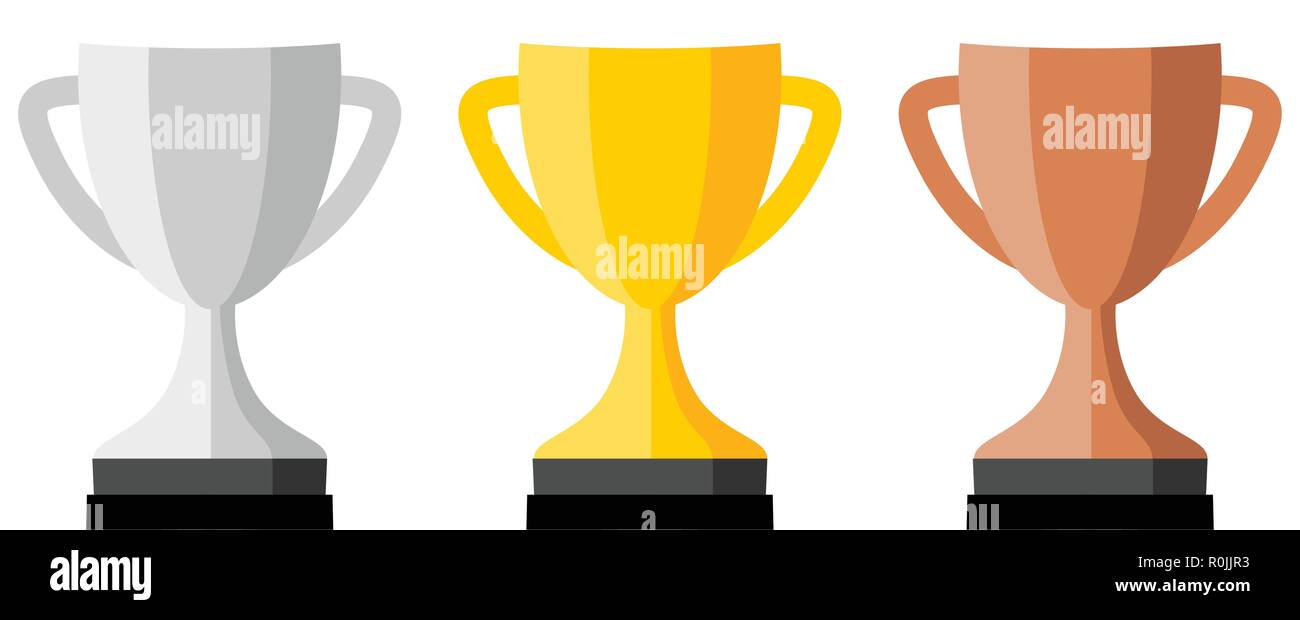 Trophy cup icon, silver, gold and bronze version. Stock Vector