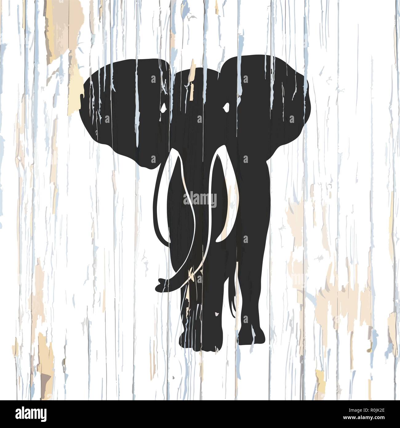 Vintage elephant icon on wooden background. Vector illustration. Stock Vector