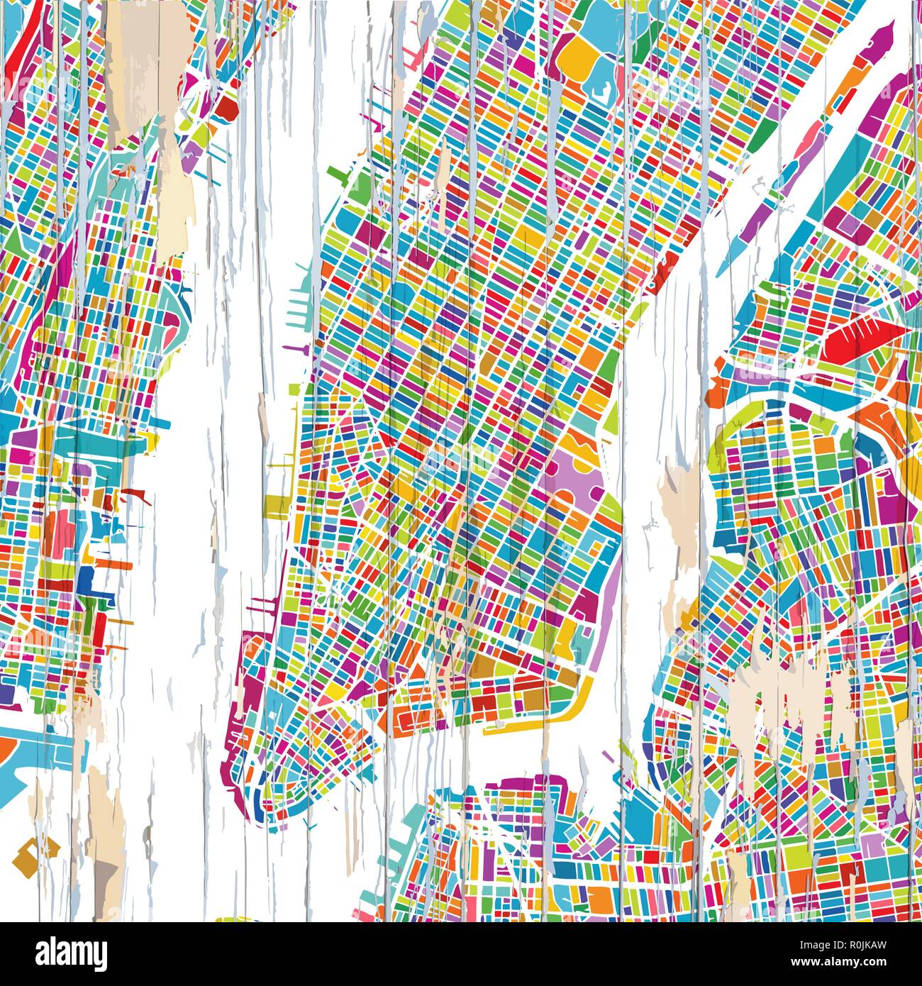 Colourful New York City map. Vintage map series. Stock Vector