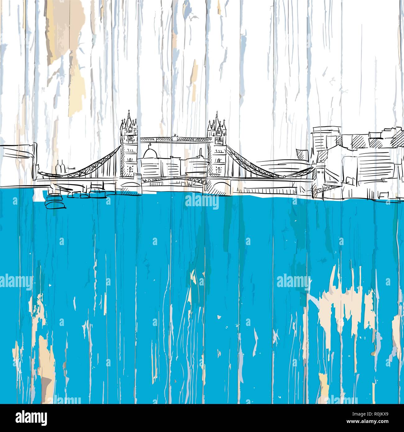 London tower bridge drawing. Vector illustration on vintage background. Stock Vector