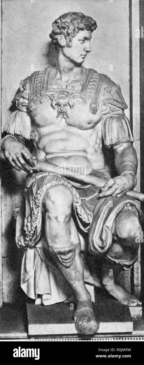 ESTATUA SEDENTE DE GIULIANO DE MEDICIS-DUQUE DE NEMOURS - 1479/1515. Author: Michelangelo. Location: BIBLIOTECA NACIONAL-COLECCION. MADRID. SPAIN. Stock Photo