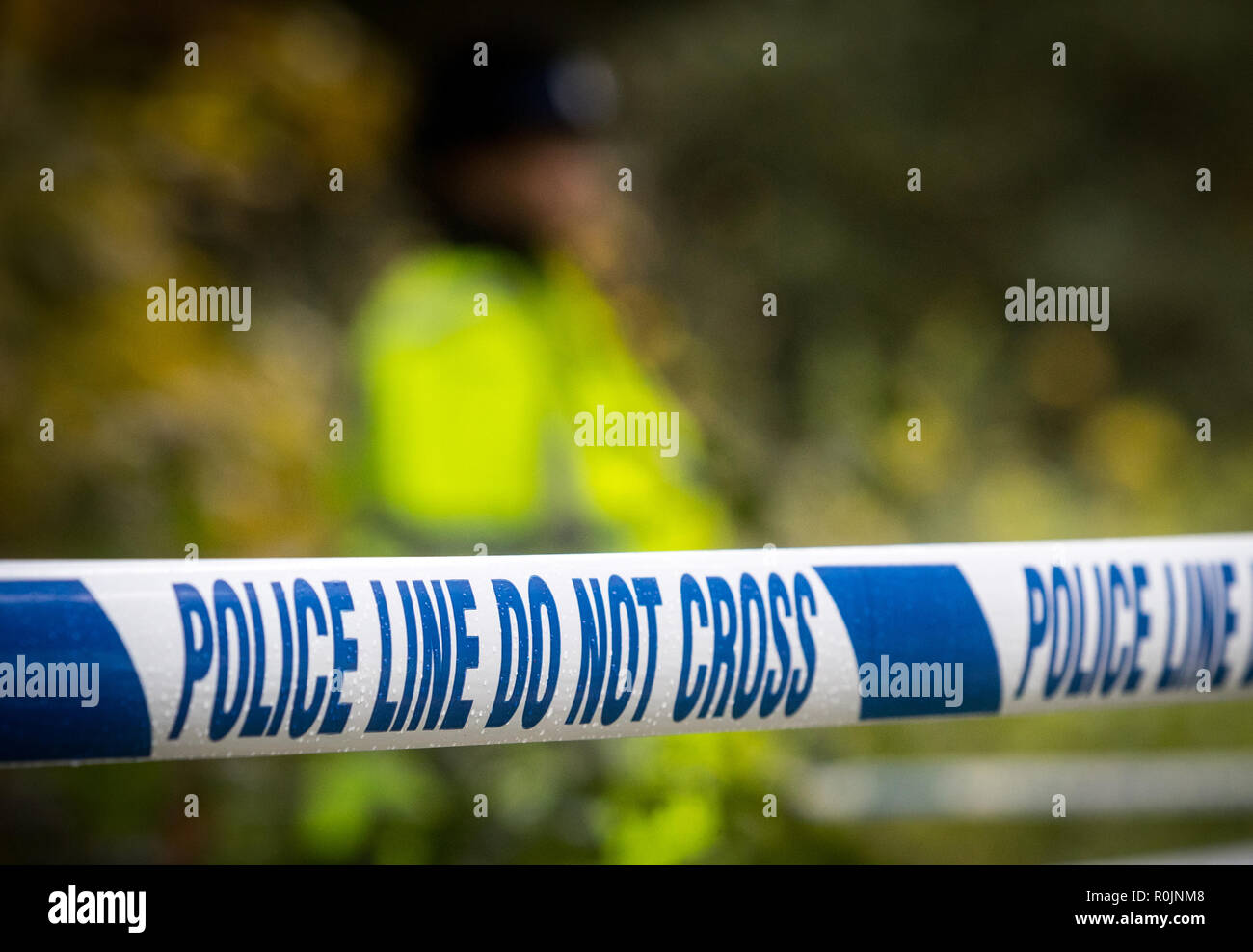 Police tape at a uk crime scene Stock Photo