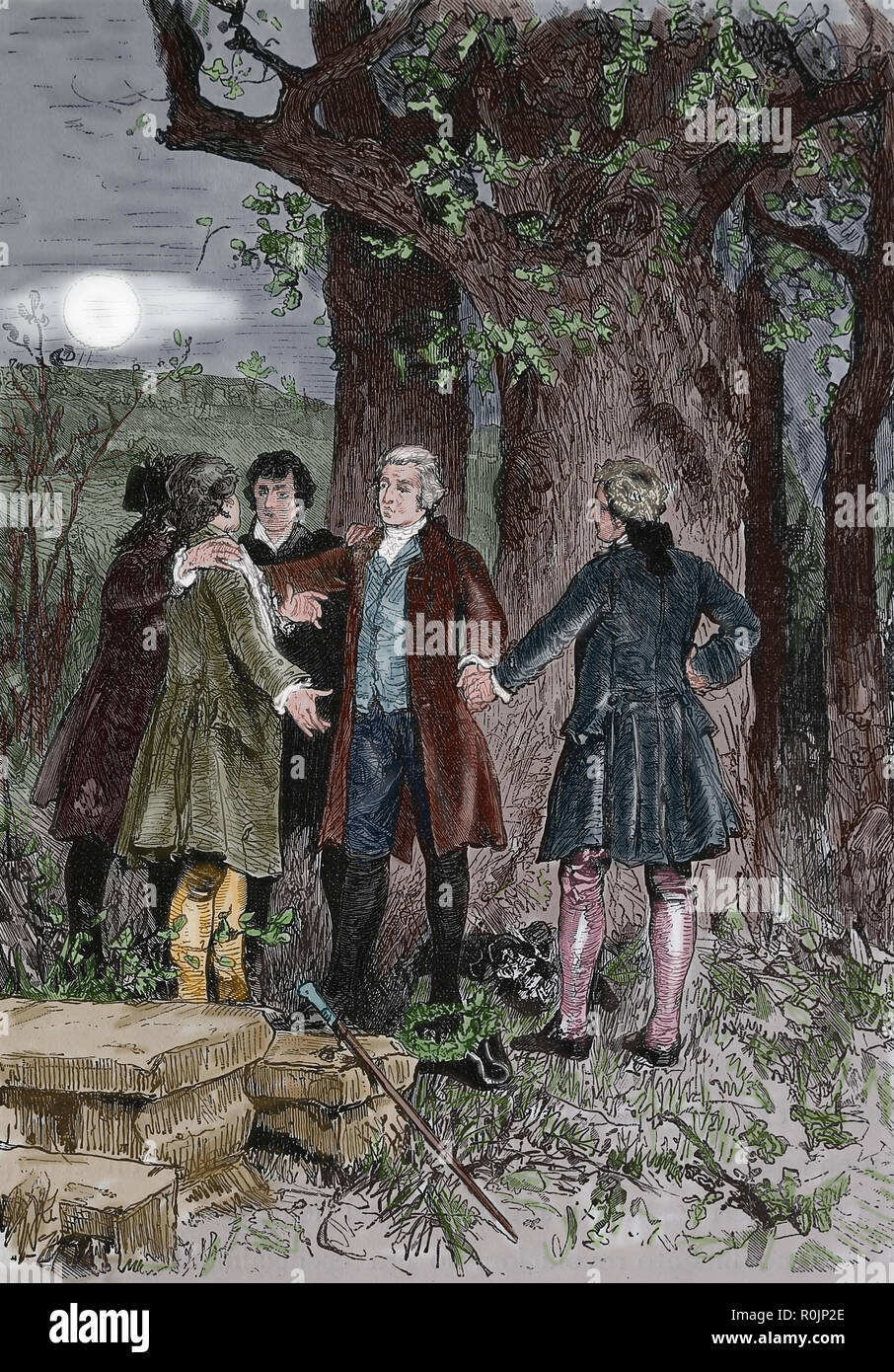 Grove League of Gottingen. German Literary group. Midnight fundation in an oaken grove, 12 september 1772. Stock Photo
