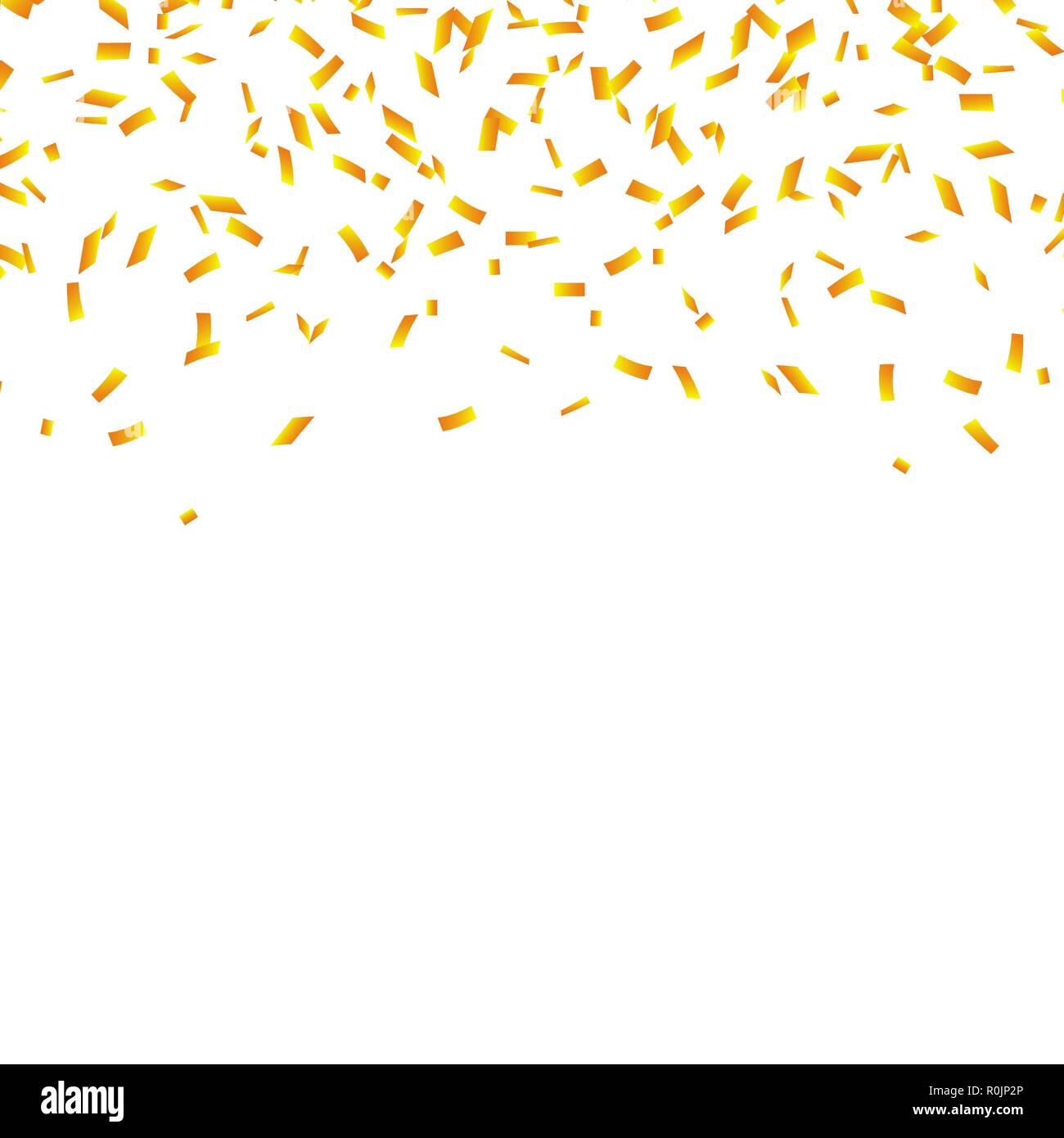 Golden confetti isolated. Festive background. Vector illustration. Falling shiny confetti glitters in gold color. New year, birthday, valentines day design element. Holiday background Stock Vector