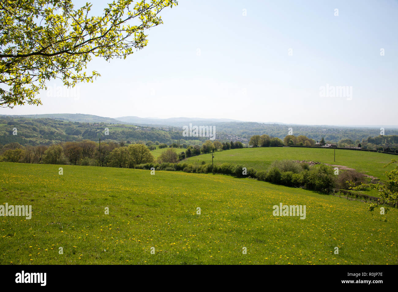 View along the Gigg Brook Valley Werneth Low Cheshire England Stock Photo