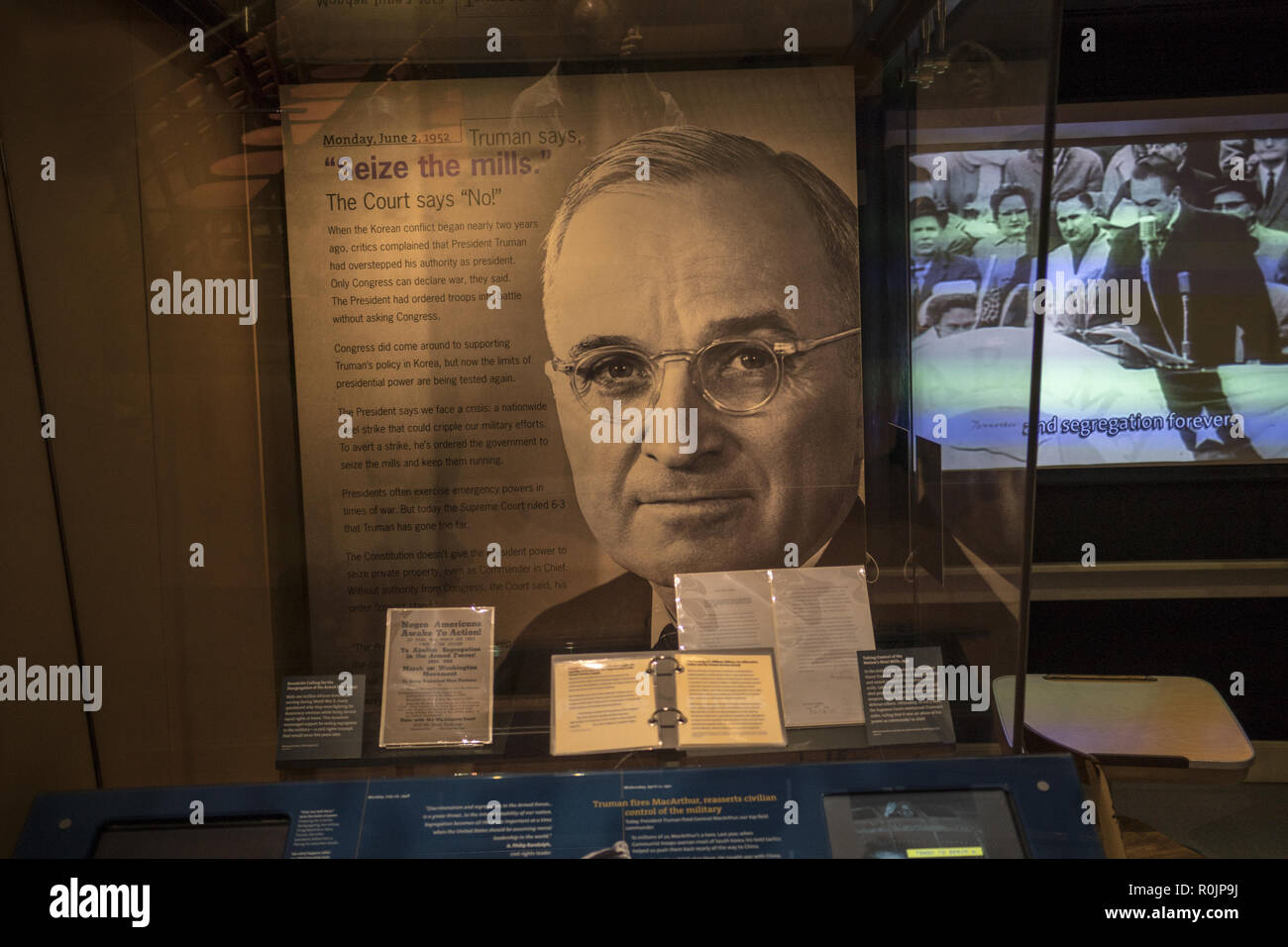 President Harry truman and his controversial action concerning Korea is explained in a display at the National Constitrution Center Museum in Philadelphia, Pennsylvania. Stock Photo