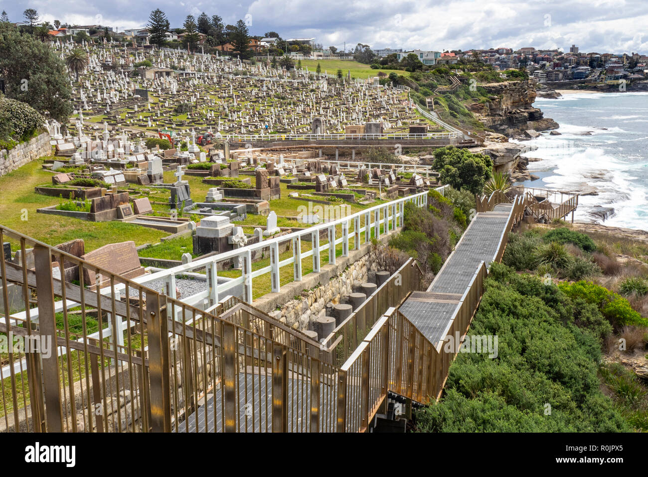 Marble headstones and graves at Waverley Cemetery Bronte Sydney NSW Australia. Stock Photo