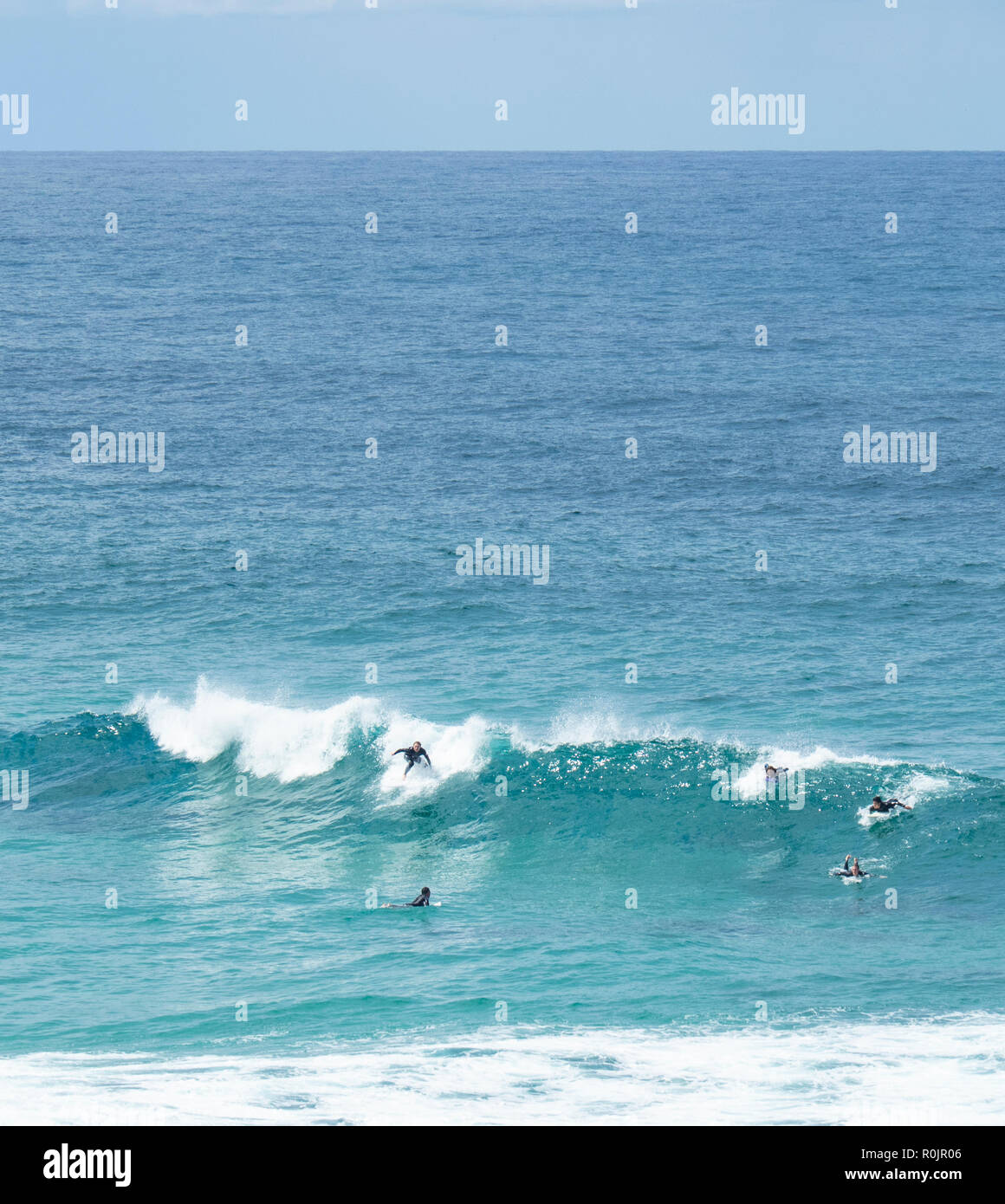 Surfers catching a wave at Bronte Beach Sydney NSW Australia. Stock Photo
