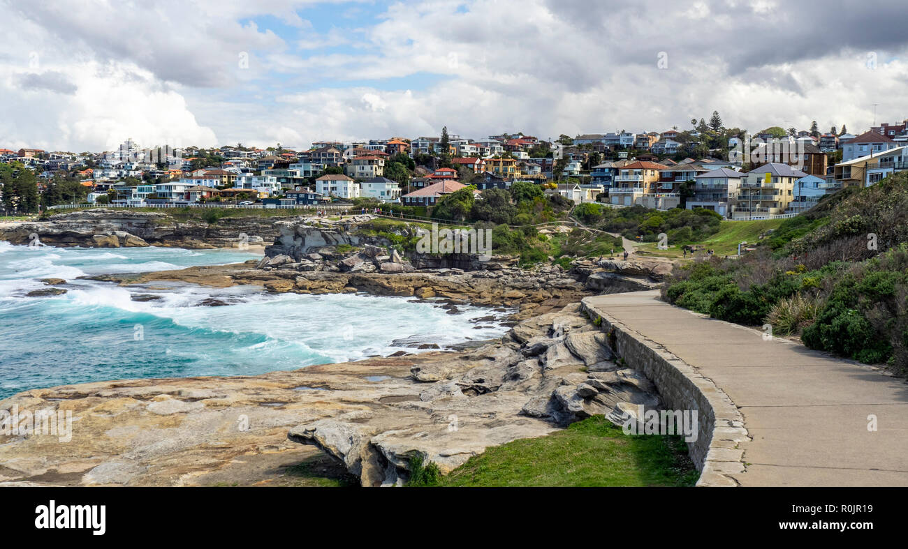 Bondi to Coogee coastal walk at Tamarama Rocks Pacific Ocean Sydney NSW Australia. Stock Photo