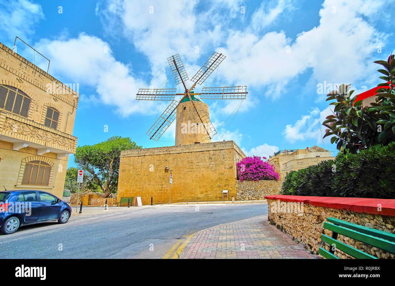 Visit medieval Ta' Kola Windmill, the scenic ethnographic museum in preserved stone building in Xaghra village of Gozo Island, Malta. Stock Photo