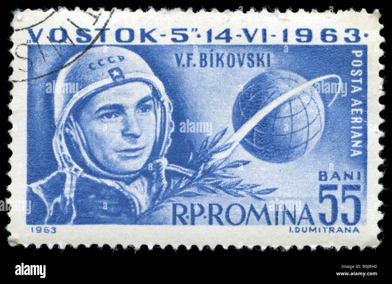 Postage stamp from Romania in the Vostok 5 and 6 series issued in 1963 Stock Photo