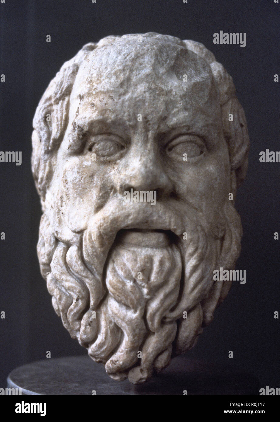 Socrates (470-399 BC). Classical Greek philosopher. Roman copy from a Greek original bust, 380-360 BC. British Museum. London, England. Stock Photo