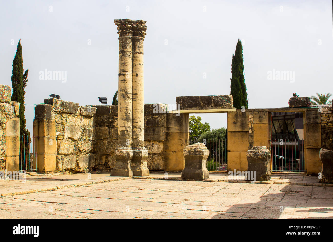 3 May 2018 The excavated ruins of a first century Jewish Synagogue in the ancient town of Capernaum in Israel where Jesus lived for some time. Stock Photo