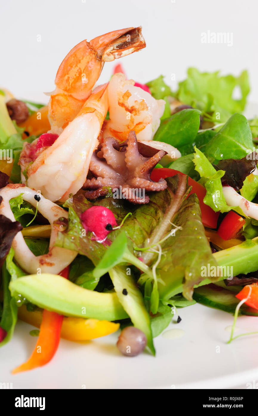 Seafood salad with fresh vegetables Stock Photo