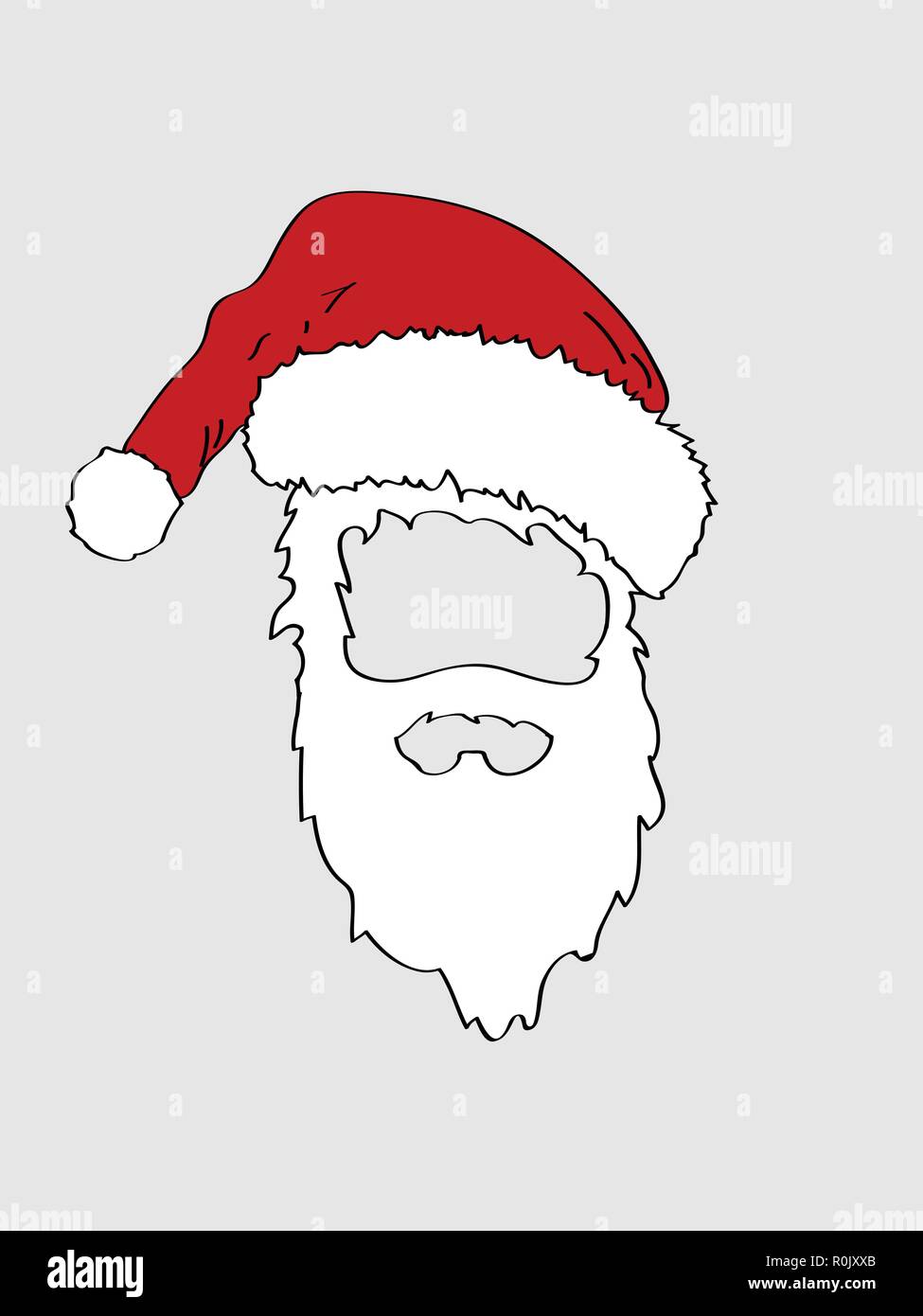 Hand Draw Cut Out of Santa Hat and White Beard Stock Vector