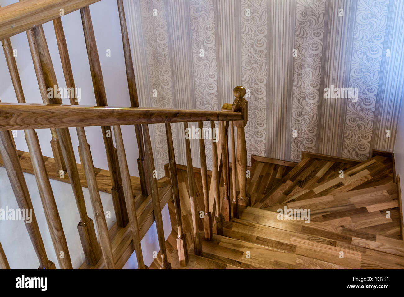 Decorative wooden interior stairs of a modern house Stock Photo - Alamy