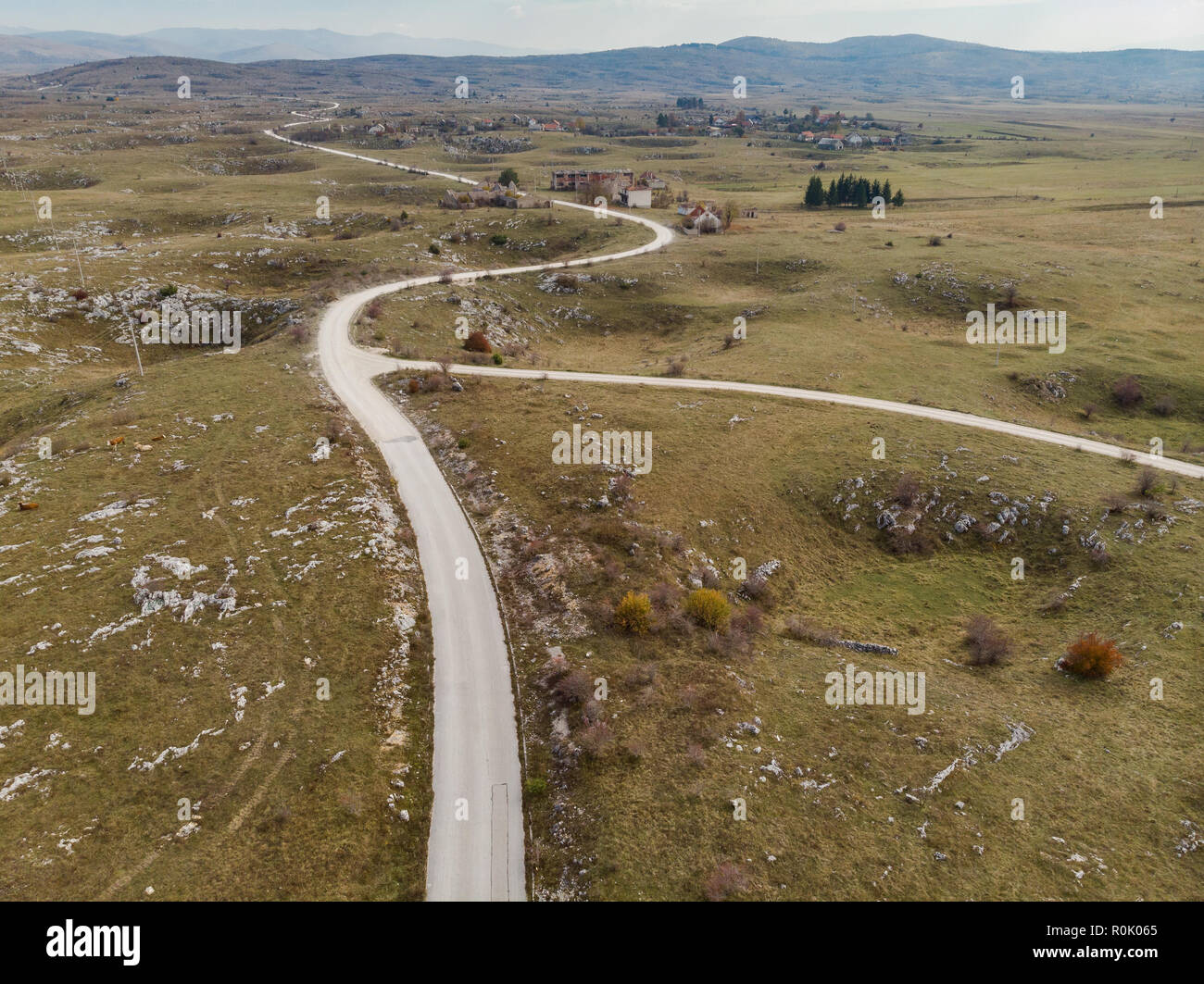 Ghost town destroyed in Balkan War in Yugoslavia,Bosnia. Stock Photo